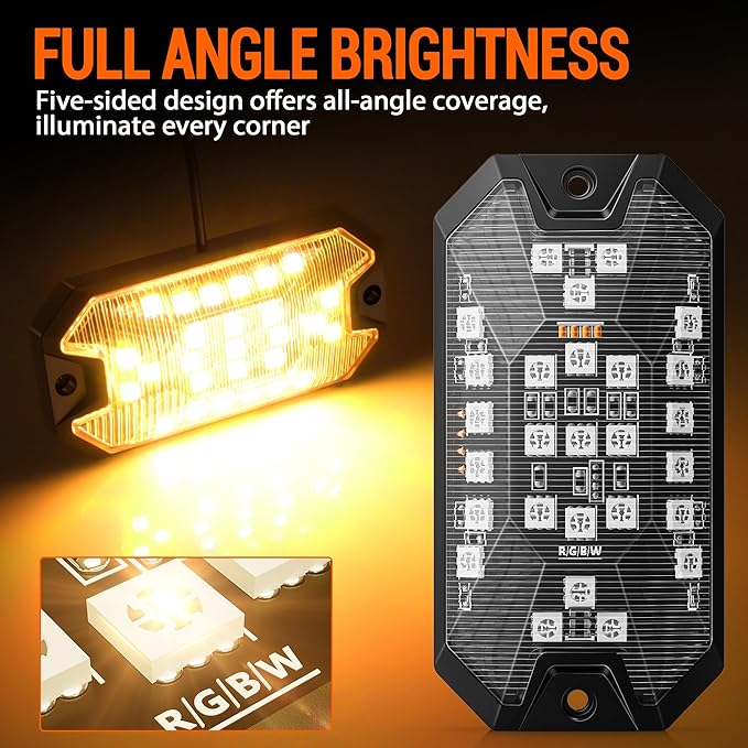 RGB Rock Lights, 16 pods Underglow Neon Lights Kits，APP/RF Remote Control & Music Mode, Waterproof Wireless Multicolor Lamps for Off Road Truck SUV ATV UTV Boat