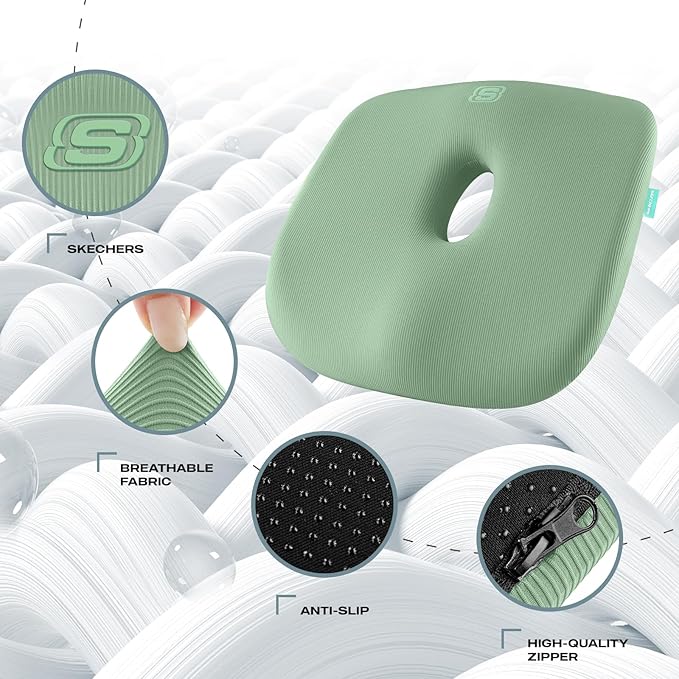 Skechers Seat Cushion Memory Foam,Donut Pillow Office Chair Cushion for Tailbone Pain Relief,Butt Pillow for Office Chair,Car seat Cushion,Long Sitting Office Workers,and Car Drivers,Green