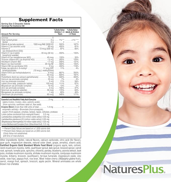 NaturesPlus Animal Parade Gold Children's Multivitamin - Assorted Cherry, Orange & Grape Flavors - 120 Animal-Shaped Chewable Tablets, Pack of 2 - Vegan, Gluten Free - 120 Total Servings