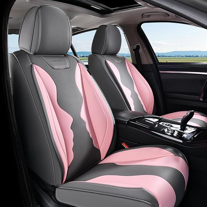 Coverado Car Seat Covers, Front Covers for Cars, Car Seat Cover Front Seats, Automotive Seat Cover, Waterproof, Leather Car Seat Cushion, Universal Interior Seat Protectors for Most Cars Black