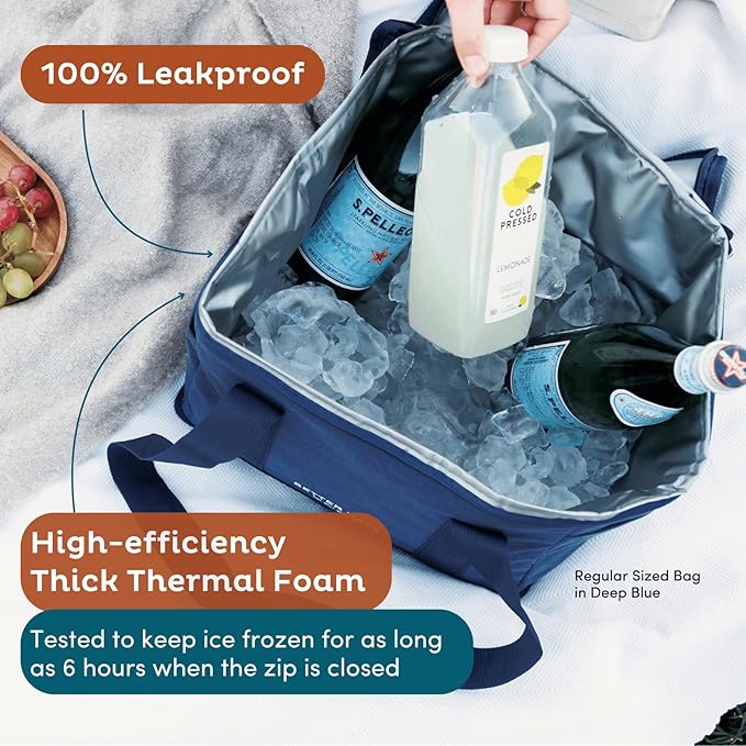 Nook Theory Reusable Insulated Grocery Bag - Leak Proof, X Large Cooler Bag - Insulated Shopping Bags for Groceries - Travel Cooler Bag for Frozen and Hot Food with Zippered Top (Jute)