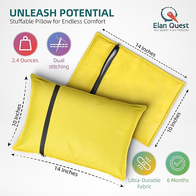 Stuffable Camping Pillow Sack (Small, Yellow) - 10 x 14 - Camping Essentials for Hiking, Backpacking and Travel Essentials - Sold Unstuffed Bring Your Own Stuffing
