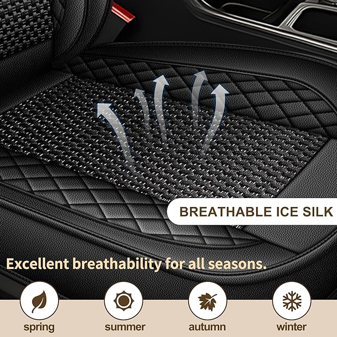 TTX LIGHTING for Nissan Sentra 2008-2026 Car Seat Covers, Breathable Ice Silk & Leather Seat Protector, Cool & Anti-Sweat for Long Driving, Airbag Compatible, 2 Front Seats (Black)