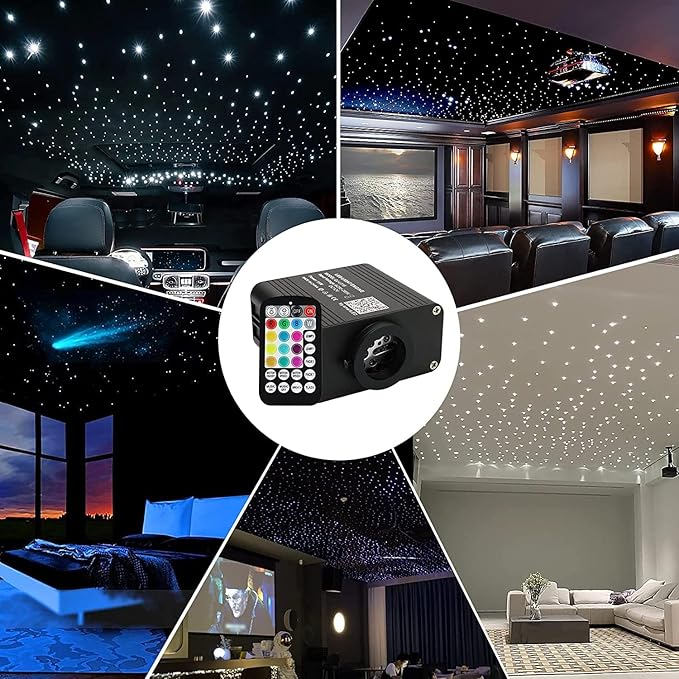 AMKI Upgraded 16W Starlight Headliner Kit Twinkle+Sound Activated 550pcs 0.03in 13.1ft Cable Sound Activated APP/Bluetooth Remote Control Fiber Optic Light for Car Roof Home Ceiling