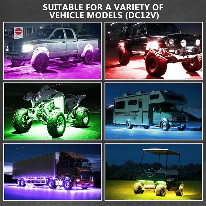 12 Pods Segmented Alloy RGB LED Rock Lights for Trucks Jeeps Golf Cart Offroad ATV UTV SXS, Waterproof Shockproof Metal Underglow Kit with APP/RF Control Sync Music Multicolor Underbody Fender Light