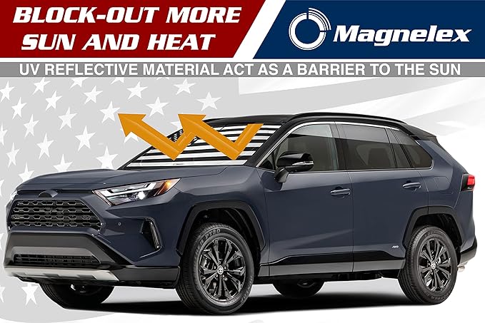 Magnelex American Flag Windshield Sun Shade, High-Resolution Car Sun Shield with Mirror, Cut-Out for Automotive Interior Sun and Heat Protection, Folding Car Sunshade - Small, Black & White