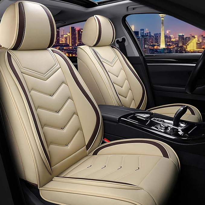 CTDS Car Seat Covers for Hyundai Kona 2018-2026, Stylish Sport Seat Cover, Premium Nappa Leather Car Seat Cover. Automobile Seat Covers Sets.(Standard 2 Seats/Beige)