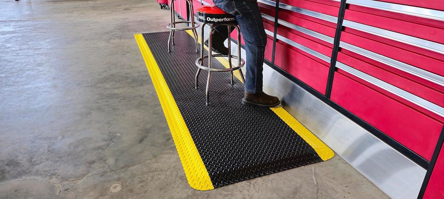 Rhino Mats, American Classic Diamond Anti-Fatigue Mats, Industrial Ergonomic Comfort Standing Mat for Work, Home, Garage, Office, Kitchen or Anywhere (Black/Yellow 1" Thick, 3 FT. x 10 FT.)