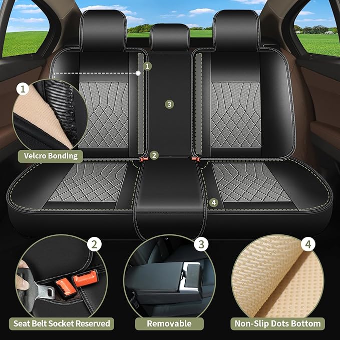 Car Seat Covers for Toyota RAV4 2013-2024 2025 RAV4 Hybrid RAV-4 Full Set Premium Leather Breathable Perforated Seat Cover Compatible with Airbags (Black&Grey)