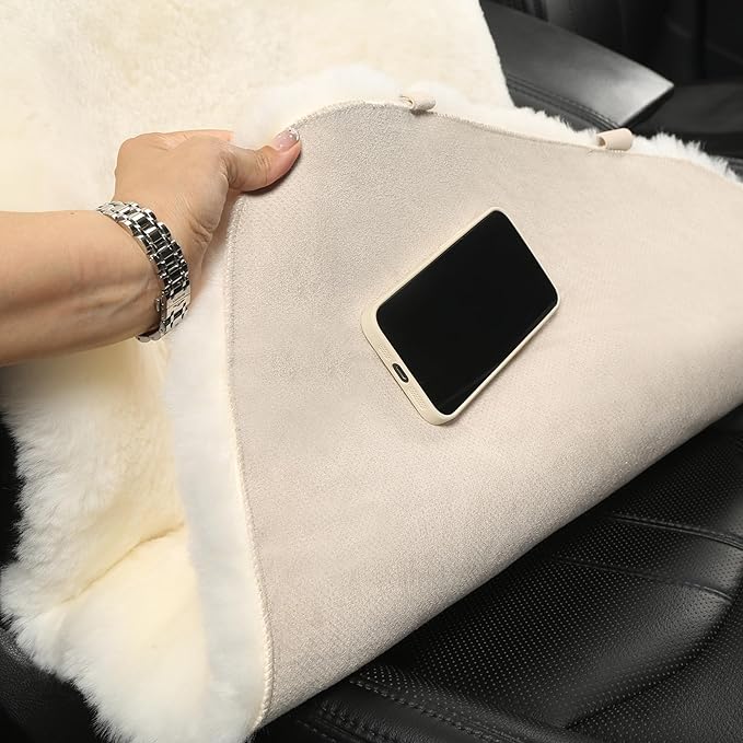 Natural Fur Sheepskin Universal car seat Covers for seat Cushion Auto Accessories (Pearly White, Universal Fit Pack of 2)