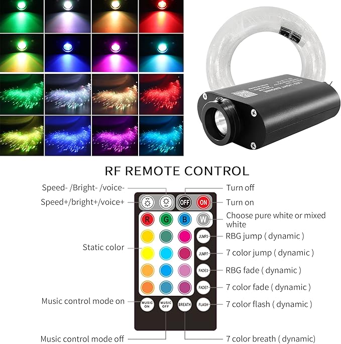 ATOKEE 16W Starlight Headliner Kit 400pcs 0.03in 6.5ft, 16W Sound Activated Fiber Optic Star Lights for Car Roof with Bluetooth App / 28-Key RF Remote