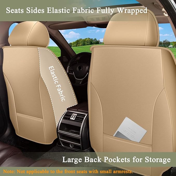 Breathable Car Seat Covers for Honda Accord 2017 2016 2015 2014 2013 2012 2011 2010 2009 2008 2007 2006 2005 2004 2003, Perforated Leather Full Set 5 Seats, for Honda Accord Accessories (Beige&Brown)