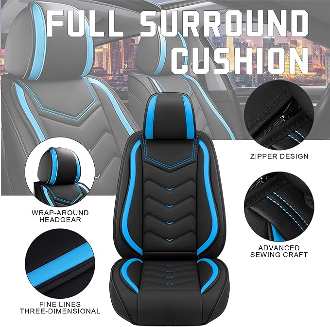 CTDS Car Seat Covers for Toyota Corolla 2000-2026, Stylish Sport Seat Cover, Premium Nappa Leather Car Seat Cover. Automobile Seat Covers Sets.(Standard 2 Seats/Black Blue)