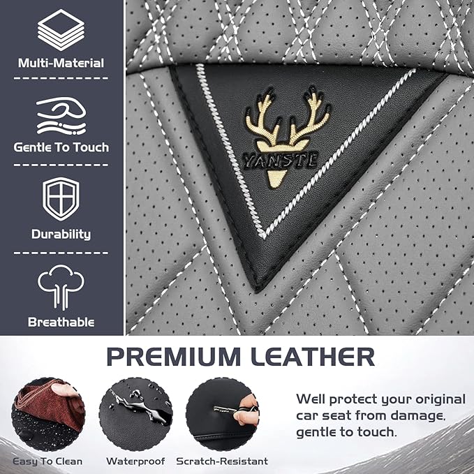 Truck Seat Covers for Ford Ranger 2019-2026, Waterproof Premium Leather Full Coverage Car Seat Covers, Muscle Sport Style Auto Interior Seat Cover Sets (Full Set/Black Gray)