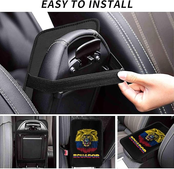 Vintage Ecuador Ecuadoran Flag Lion Head Auto Center Console Armrest Cover Car Handrail Box Cushion Pad Mat Universal Fit Most Vehicle Sedan Truck SUV Soft Comfort Decor Accessories