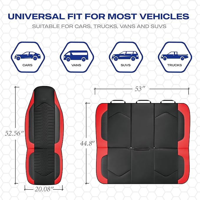 Skechers Memory Foam Car Seat Covers, Leather High Back Seat Covers Quilting Design,Waterproof Sports Car Seat Covers Front Seats,Airbag Compatible, Universal Fit for Most Cars, SUVs,Trucks,Red