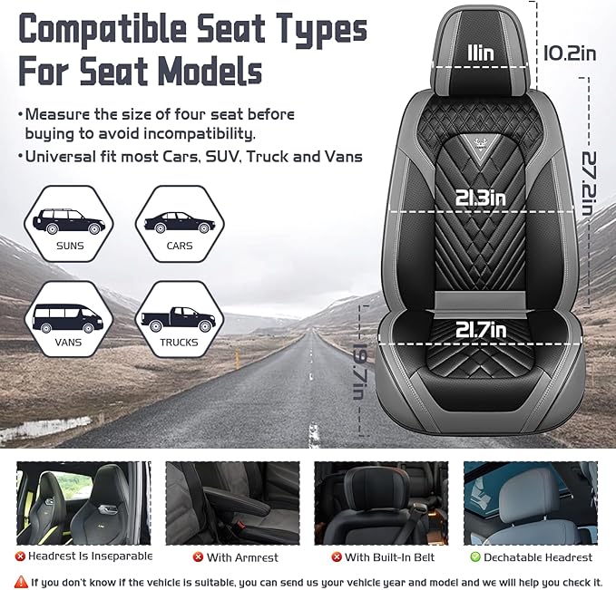 Truck Seat Covers for Toyota Tacoma 2006-2026, Waterproof Premium Leather Full Coverage Car Seat Cover, Muscle Sport Style Auto Interior Seat Cover Sets (Full Set/Gray Black)