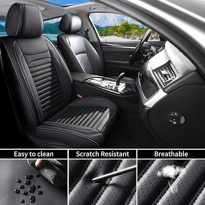 Front Seat Covers Fit for Toyota RAV4 Hybrid 2016-2026, Car Seat Covers Front Seats, Breathable Faux Leather Automotive Seat Covers Front Pair Anti-Slip Seat Cover(Black, Front)