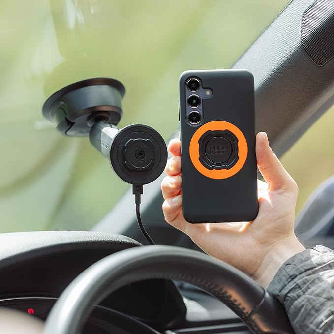 Quad Lock Heavy Duty Suction Car Phone Mount with MAG Phone Case and MAG Wireless Charging Head for iPhone 15