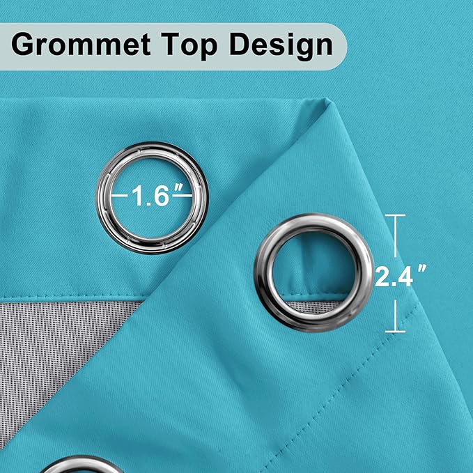 XWZO 100% Blackout Curtains with Tiebacks- 2 Thick Layers Completely Shaded Window Treatment Thermal Insulated Lined Drapes with Grommets for Bedroom/Patio Door, Turquoise, W42 x L45, 2 Panels Set