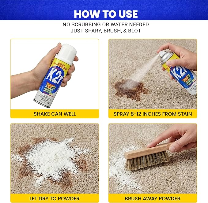 K2R SpotLifter Spot Remover Spray – Quick-Drying Stain Remover for Clothing, Carpets, Upholstery & Wallpaper – Built-In Brush Cap for No-Mess Touch-Ups – 10oz (3, 1)
