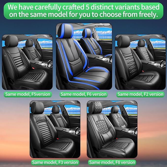 Fit 4Runner Car Seat Covers for Toyota 4Runner 2003-2024 2025 2026 -Upgraded Premium Waterproof & Breathable Leather,Airbag Compatible,All-Weather Seat Cushion Protector,2 Front/Black-Blue