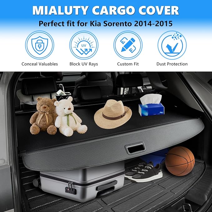 MIALUTY® Cargo Cover for 2014-2015 Kia Sorento Retractable Trunk Cover Sorento Accessories Anti-Peeping Anti-Theft Privacy Screen,Trunk Luggage Shield Shade Carbon Fiber Texture