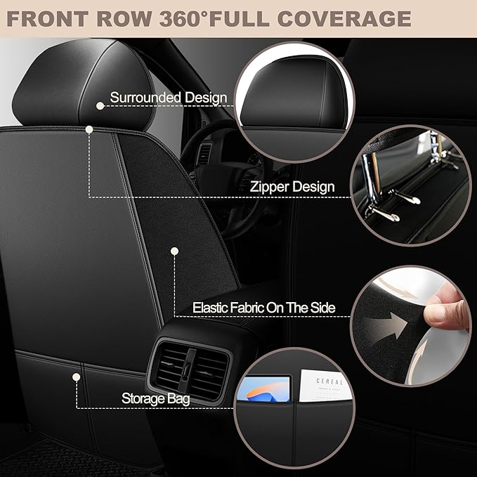 TTX LIGHTING for Jeep Patriot 2007-2017 Car Seat Covers, Breathable Ice Silk & Leather Seat Protector, Cool & Anti-Sweat for Long Driving, Airbag Compatible, 5 Seats Full Set (Black)