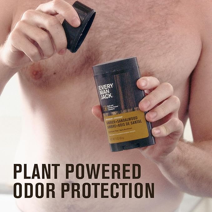 Every Man Jack Amber + Sandalwood Men’s Deodorant - Stay Fresh with Aluminum Free Deodorant For all Skin Types - Odor Crushing, Long Lasting, with Naturally Derived Ingredients - 3oz (2 Pack)
