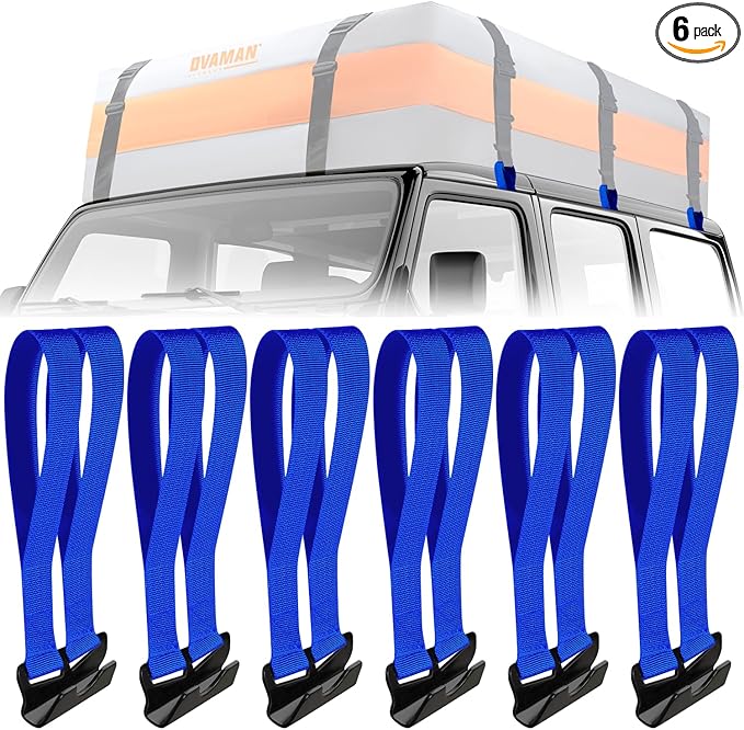 6 Rooftop Cargo Tie Down Hook Straps-Secure Any Car Roof Bag, Roof Rack Cargo Carrier,or Car Top Carrier,Durable and Solid, No Roof Rack Required, Compatible with Most Cars - Registered Patent (Blue)
