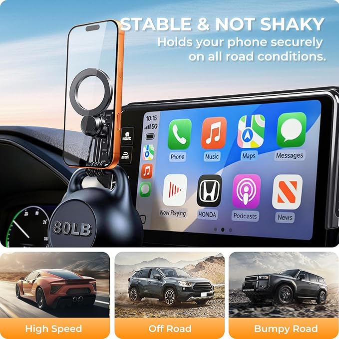 Car Phone Holder for Honda Civic 11th Gen 2026 2025 2024 2023 2022 (Only for 7/9-Inch Screen) 360° Rotation Magnetic Cell Phone Mount, Compatible with Magsafe, Does Not Affect Air Vent