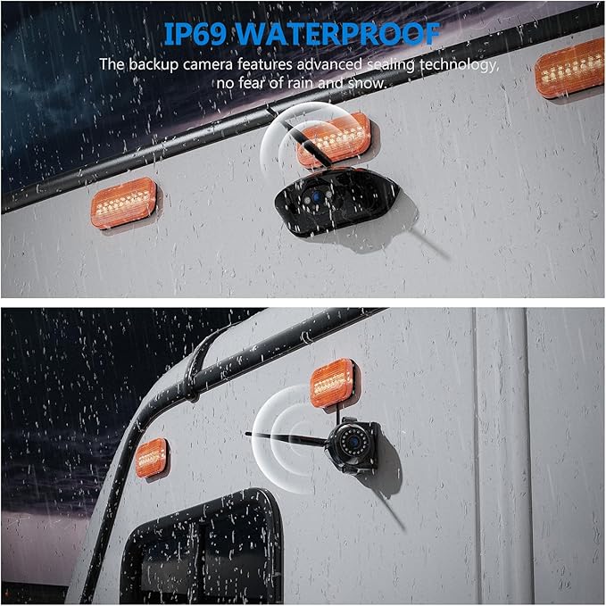 Wireless RV Backup Camera System for Furrion Pre-Wired RVs Truck Trailer, FHD 1080P 5" IPS Monitor with 1 Rear & 2 Side View Cameras, Loop Recording Night Vision IP69 Waterproof Plug & Play F5-3