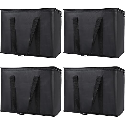 4-Pack Insulated Reusable Shopping Grocery Bags, X-Large Soft Cooler Bag Insulated, Boadon Collapsible Grocery Shopping Tote Bags for Food Delivery, Portable Softside, Black