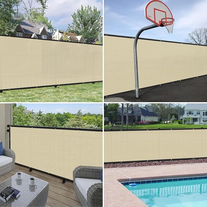 Windscreen4less Privacy Fence Screen Heavy Duty Windscreen Fencing Mesh Fabric Shade Net Cover with Brass Grommtes for Outdoor Wall Garden Yard Pool Deck, 8'x193' Beige