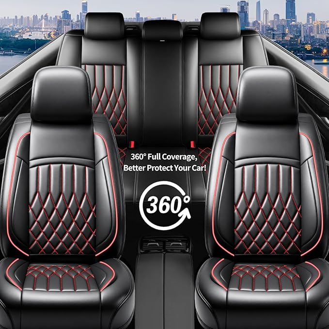 Fit Integra Car Seat Covers for Acura Integra 2023-2026 - Premium Leather, Waterproof, All-Weather, Airbag Compatible, Anti-Slip, Breathable, Easy Install, Seat Protectors, Full Set, Redline