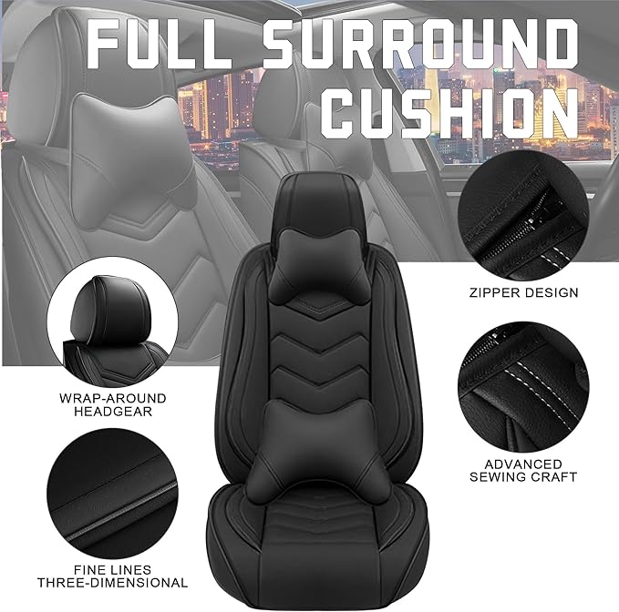 CTDS Car Seat Covers for Nissan Sentra 2000-2026, Stylish Sport Seat Cover, Premium Nappa Leather Car Seat Cover. Automobile Seat Covers Sets.(Luxury 5 Seats/Pure Black)