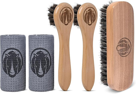 Rhino Wax - Baseball Glove Brush and Applicator Kit (5 Pack) - 1 Horsehair Scrubber for Basic Dirt Removal - 2 Dauber Brushes for Oil and Conditioner Application - 2 Microfiber Cloths for Wiping Down