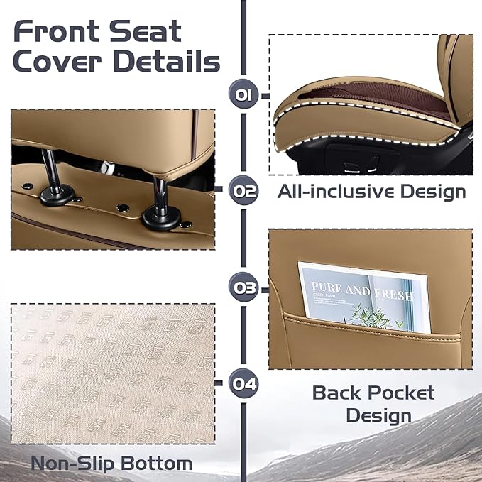 Truck Seat Covers for GMC Sierra 2500 2007-2026, Waterproof Premium Leather Full Coverage Car Seat Cover, Muscle Sport Style Auto Interior Seat Cover Sets (Front Set/Brown Coffee)