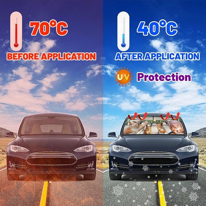 Socira Funny Squirrels Car Windshield Sunshade Umbrella Foldable Visor Umbrella Sun Shade Cover Funny Animal Sunshade Front Window Cover Squirrels Car Accessories Blocks Uv Rays 57" X 30"