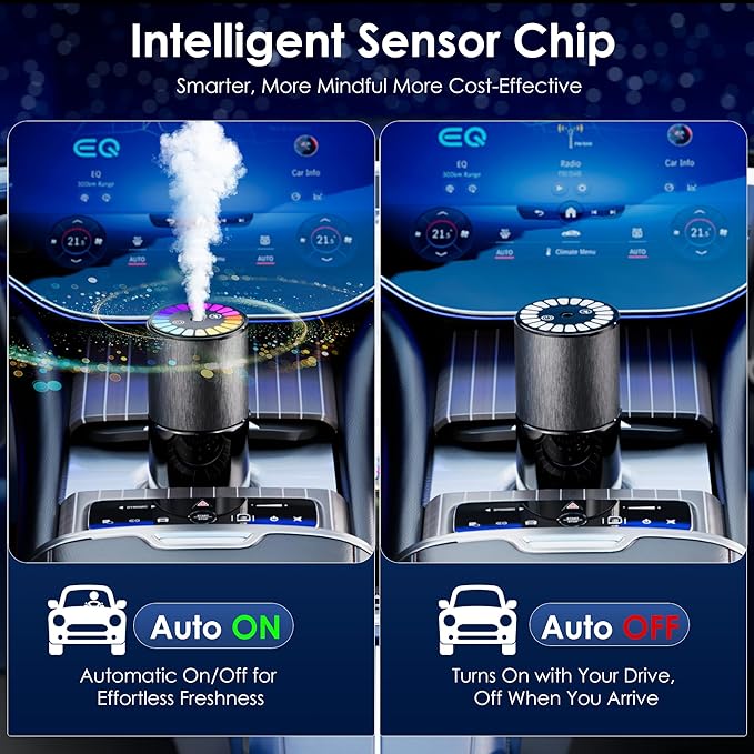 Car Air Freshener, Smart Car Air Freshener, Music-Synced RGB Ambient Lights with Auto On/Off, 150ml, Suitable for Cars, Homes, Offices, Bedrooms (Cologne)