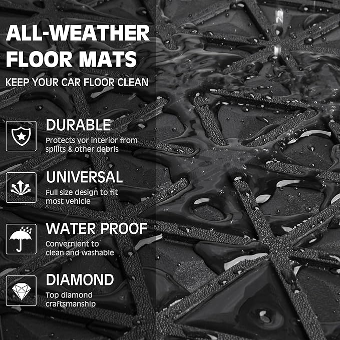 CAR PASS Bling Diamond Car Mats Rubber Floor Mats Full Set Anti-Slip 3D Rhombus Waterproof Trim to Fit Liner Universal Glitter Crystal Sparkly Shining Rhinestone Girl Women SUV Sedan Van, Black Red