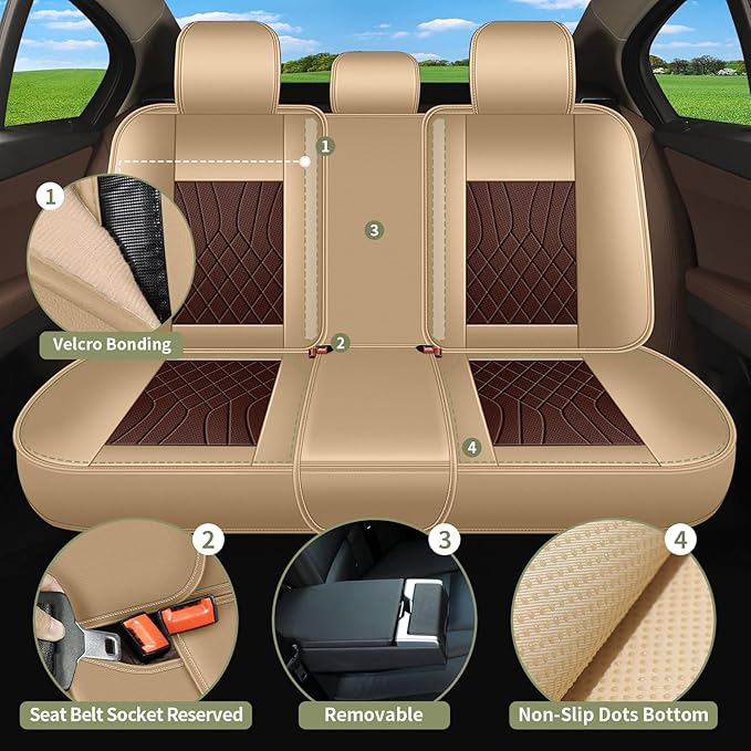 Breathable Car Seat Covers for Mazda 3 2019 2018 2017 2016 2015 2014 2013 2012 2011 2010 2009 2008 2007, Perforated Leather Full Set 5 Seats, for Mazda 3 Accessories (Beige&Brown)