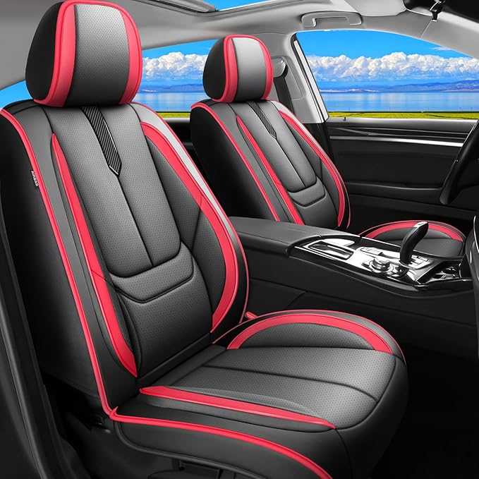 Fit Outback Car Seat Covers for Subaru Outback 2010-2024 2025 2026 -Upgraded Premium Waterproof & Breathable Leather,Airbag Compatible,All-Weather Seat Cushion Protector,Full Set,Black-Red