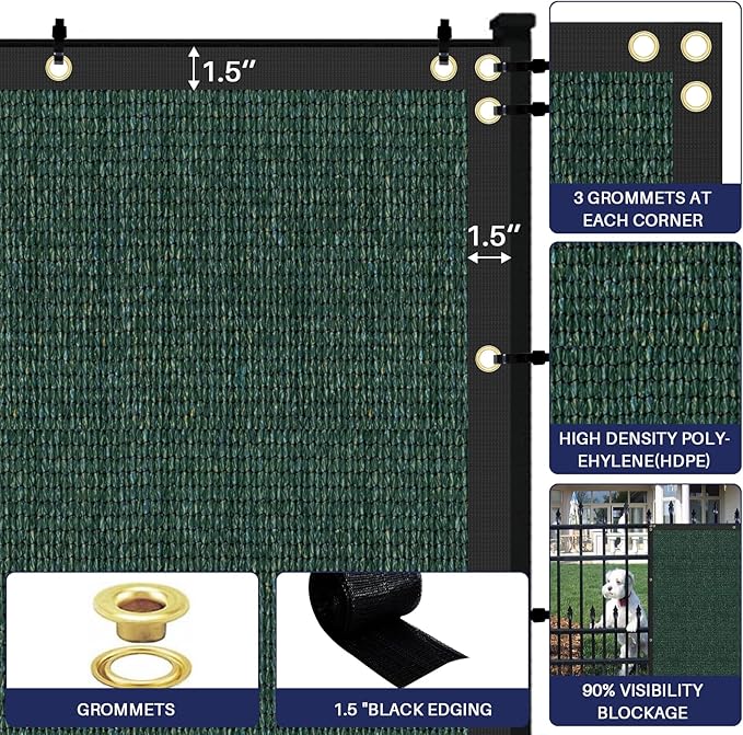 Windscreen4less Privacy Fence Screen Heavy Duty Windscreen Fencing Mesh Fabric Shade Net Cover for Outdoor Wall Garden Yard Pool Deck, 8'x279' Green