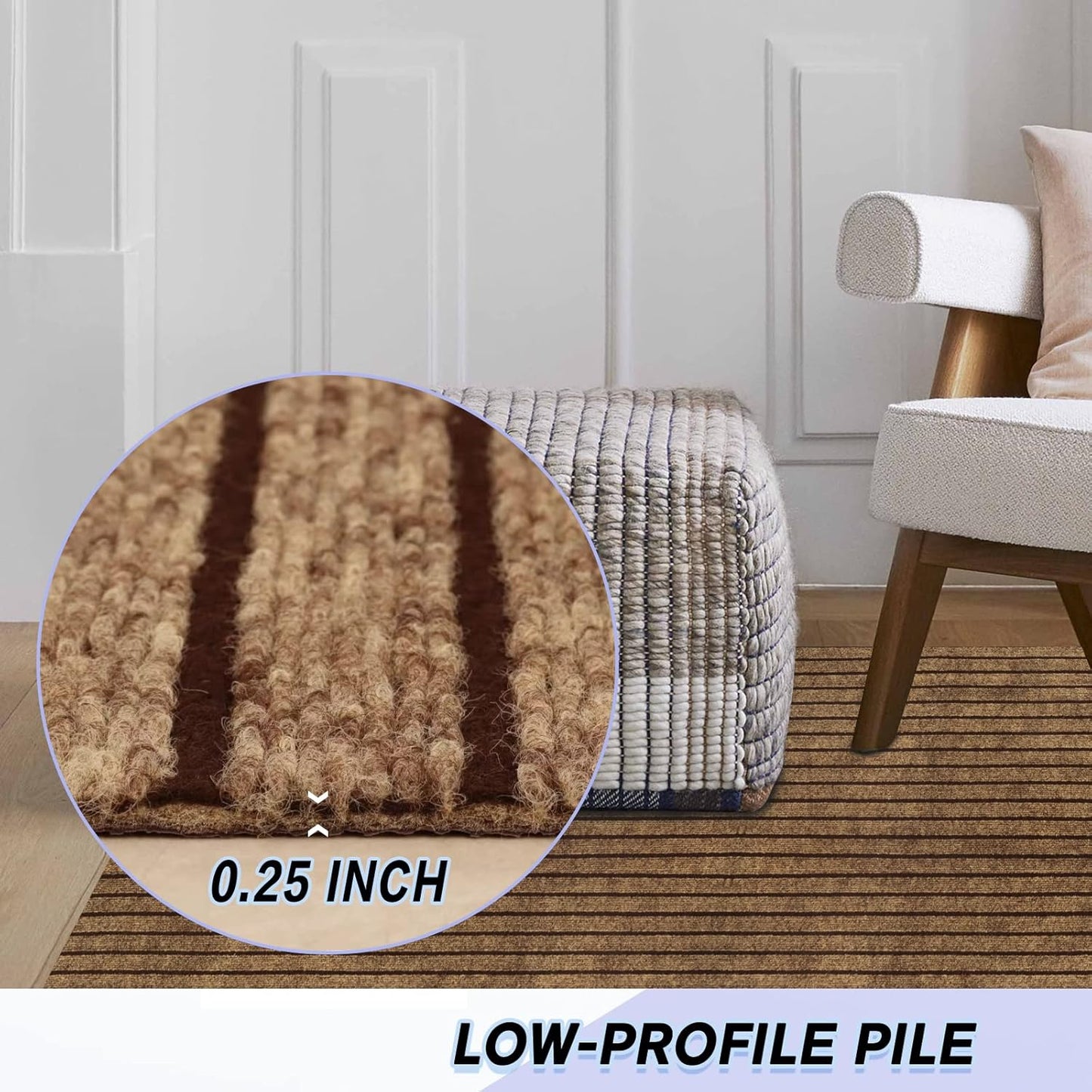 Custom Size Backed Non-Slip Area Rugs Runner, Easy Clean, Waterproof Runner Rugs for Hallway Entryway, Kitchen, Laundry, 4FT x 27FT, Brown Stripe