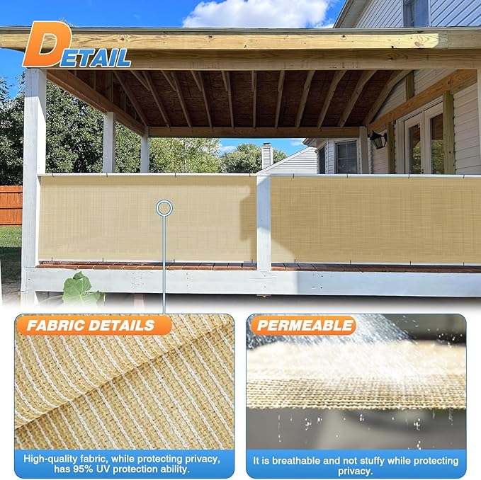 TANG Sun Shade Fabric Roll 8'x93' Shade Cloth for Garden Beige HDPE Mesh Shading Pergola Cover Replacement Canopy, 95% Blockage Sunshades for Outdoor Patio Backyard Plant