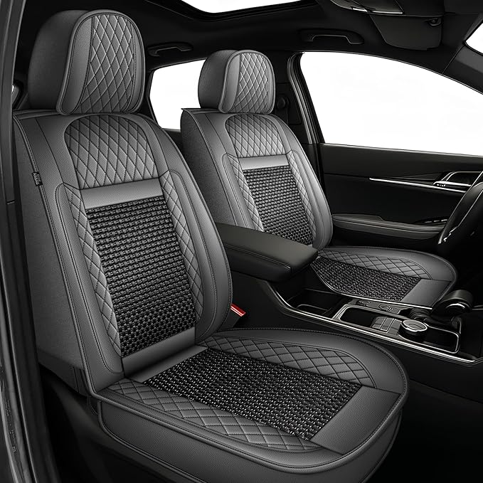 TTX LIGHTING for VW Jetta 2007-2025 Car Seat Covers, Breathable Ice Silk & Leather Seat Protector, Cool & Anti-Sweat for Long Driving, Airbag Compatible, 2 Front Seats (Black&Gray)