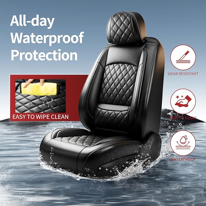 Fit for Accent Seat Covers Compatible with Hyundai Accent 2017-2026 - Waterproof Breathable Leather Automotive Seat Cushions Protector,Airbag Compatible,Full Set 5 Seats(Black)