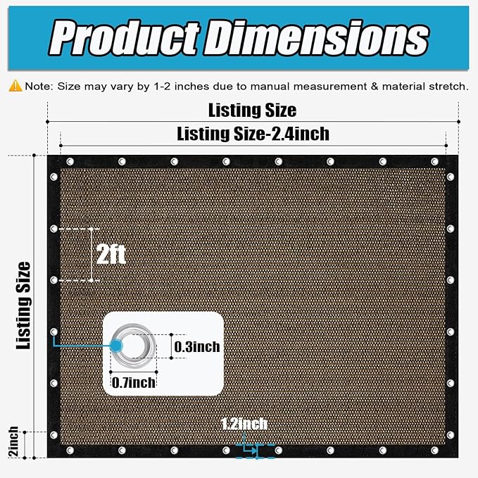 Amagenix 90% Sun Shade Cloth with Grommets, 8' x 8' Pergola Replacement Shade Cover Canopy Privacy Screen for Outdoor Patio Garden, Mocha (We Customized)