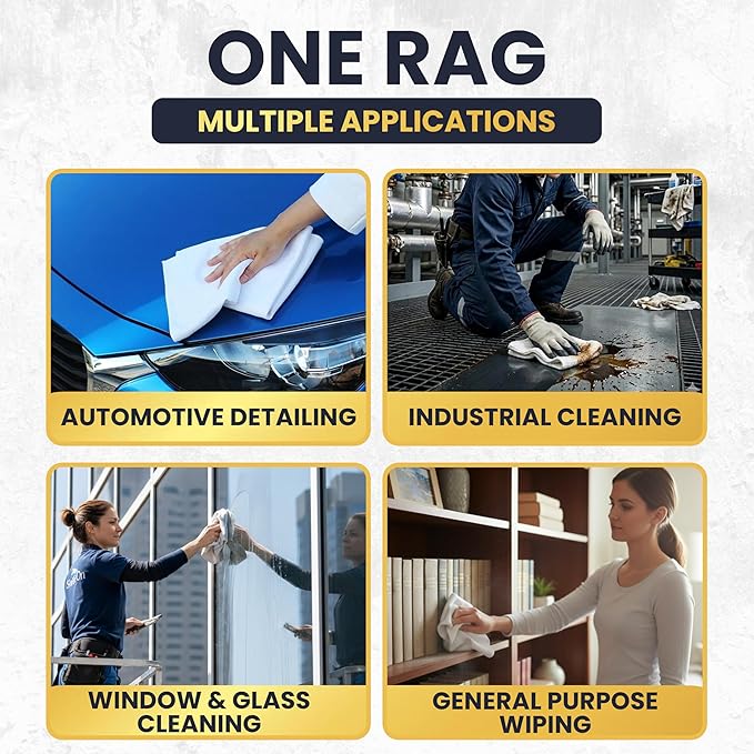 Premium New White Cotton Knit T-Shirt Rags (5 lbs. Bag of Rags) - Lint-Free, Soft & Absorbent Cleaning Cloths for Auto, Paint, Garage, Staining & Polishing